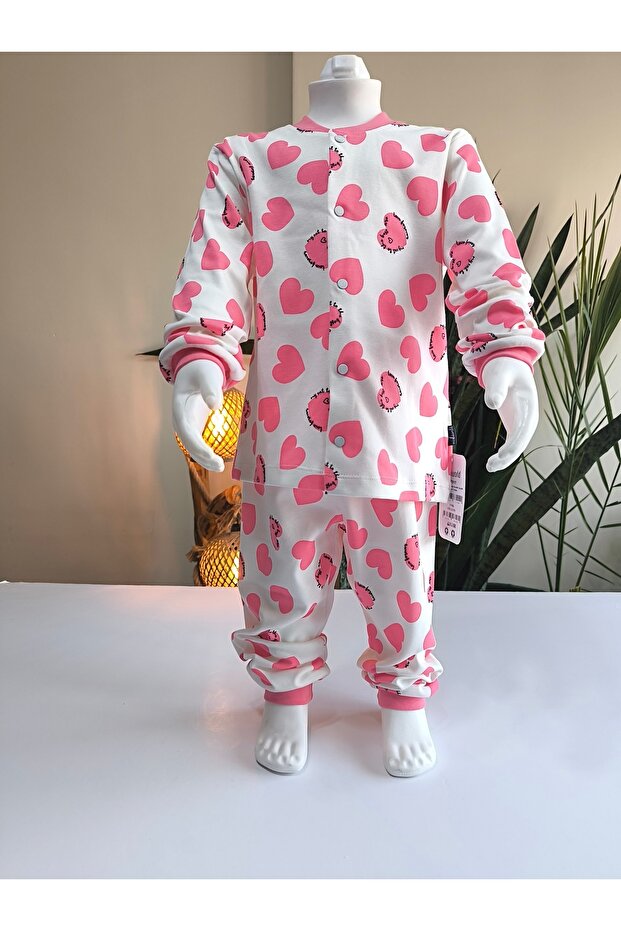 Kız-Erkek Bebek- Çocuk Pijama Takımı %100 Pamuk Uzun Kollu Önü Çıtçıtlı Mevsimlik - 7