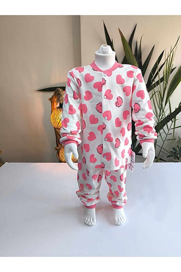 Kız-Erkek Bebek- Çocuk Pijama Takımı %100 Pamuk Uzun Kollu Önü Çıtçıtlı Mevsimlik - 8