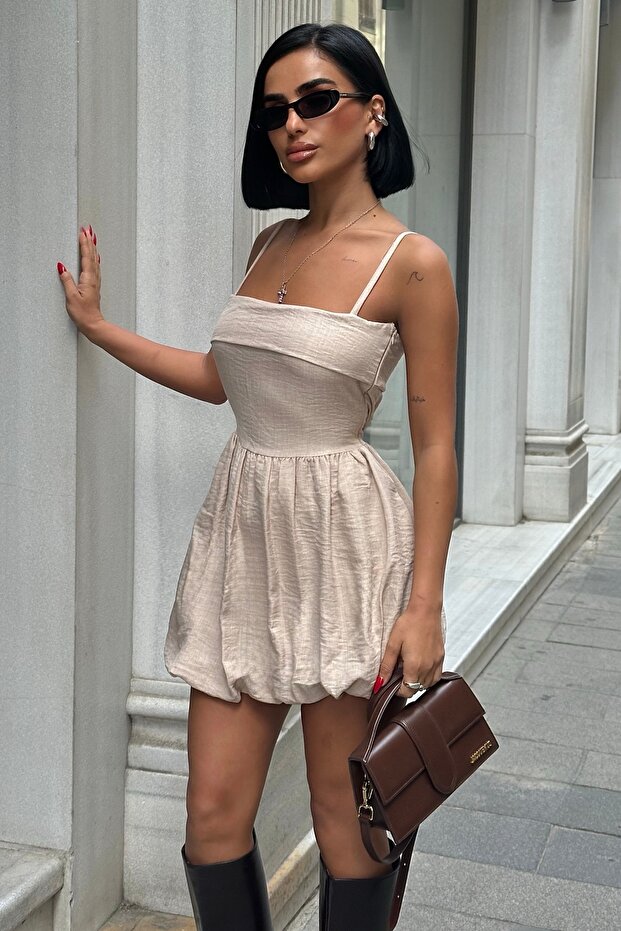 Strappy Balloon Skirt Mini Dress Jt8024