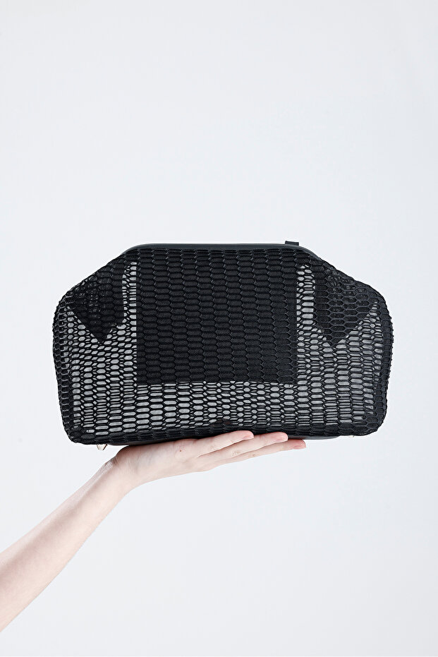 Heybes Women's Black Honeycomb Patterned Transparent Clutch Handbag