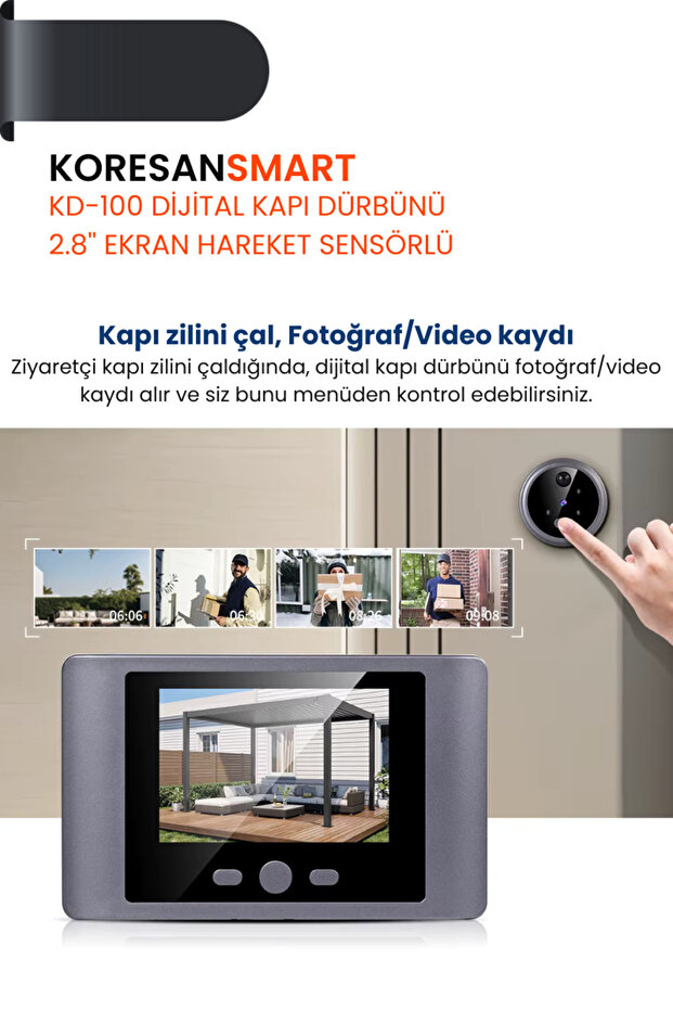 KD-100 Dijital Kapı Dürbünü 2.8” Ekran Hareket Sensörlü - 4