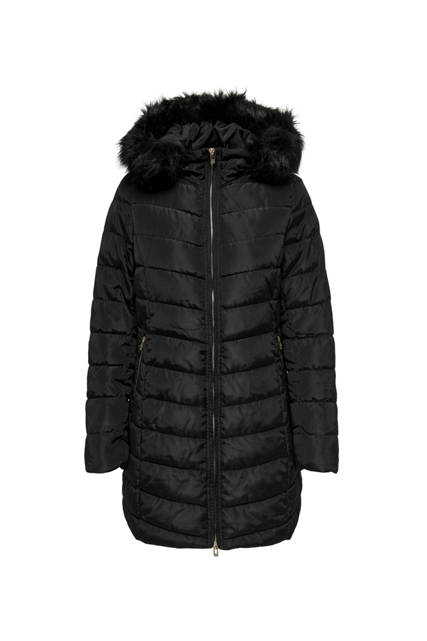 Siyah Kadın Kaban ONLELLAN QUILTED HOOD FUR COAT CC O - 6
