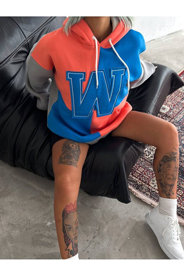 W Unisex Oversize Kapüşonlu Sweatshirt - 2