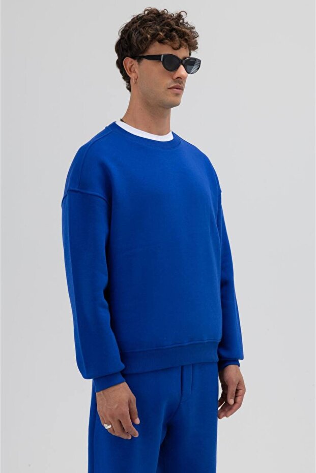 Basic Mavi Unisex Oversize Premium Sweatshirt - 5