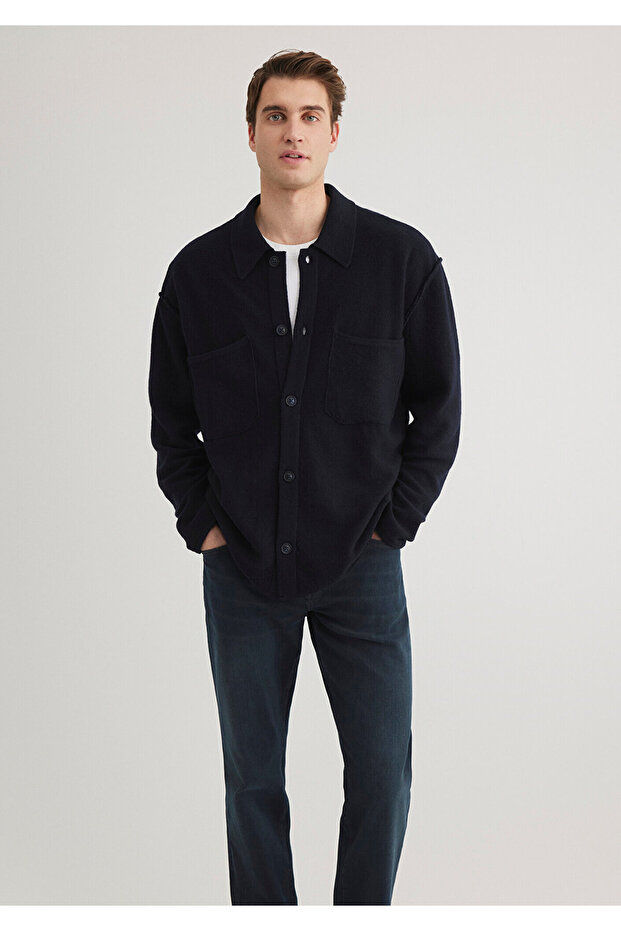 Buttoned Navy Blue Cardigan Loose Fit / Loose Relaxed Fit 0710267 -70490