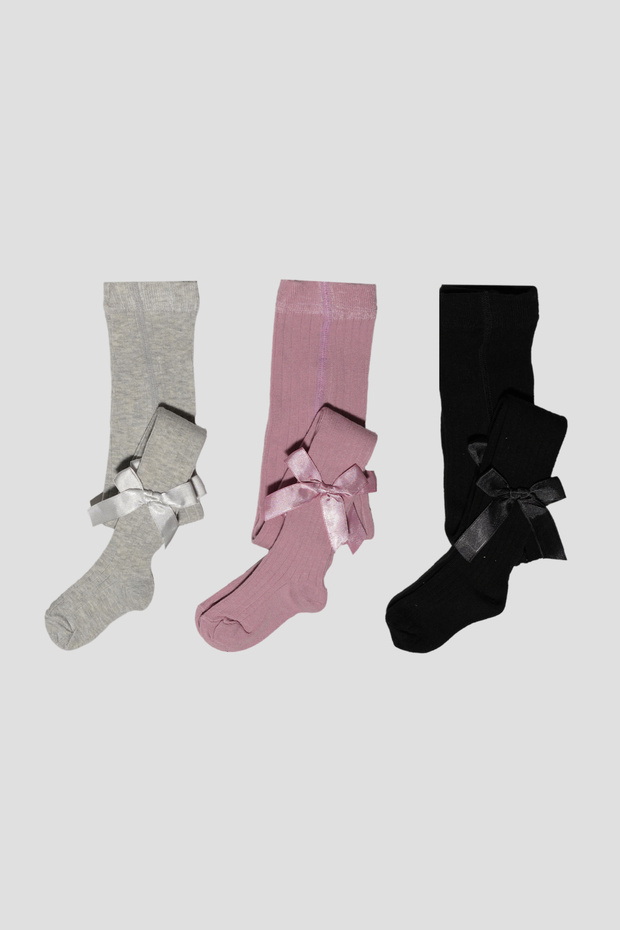 3 Pieces of Cotton Baby Girl and Child Pantyhose with Ribbon Accessories