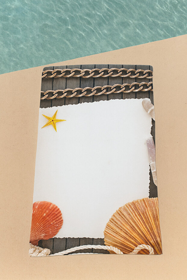 Seashell Chain and Rope Beach Towel on Paper 75X150 cm