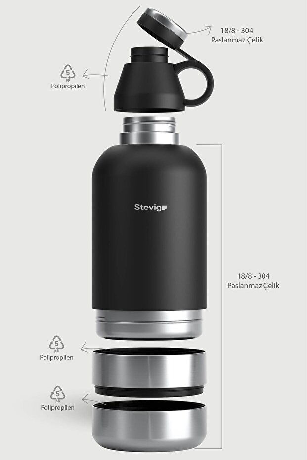 4 Multi-Cup Çelik Termos 1,9 LT. Black ST-212 - 7