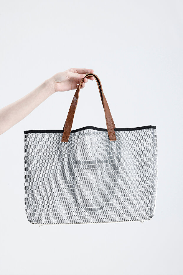 Women's White Honeycomb Pattern Transparent Large Size Beach and Shopping Shopper Tote Shoulder Bag