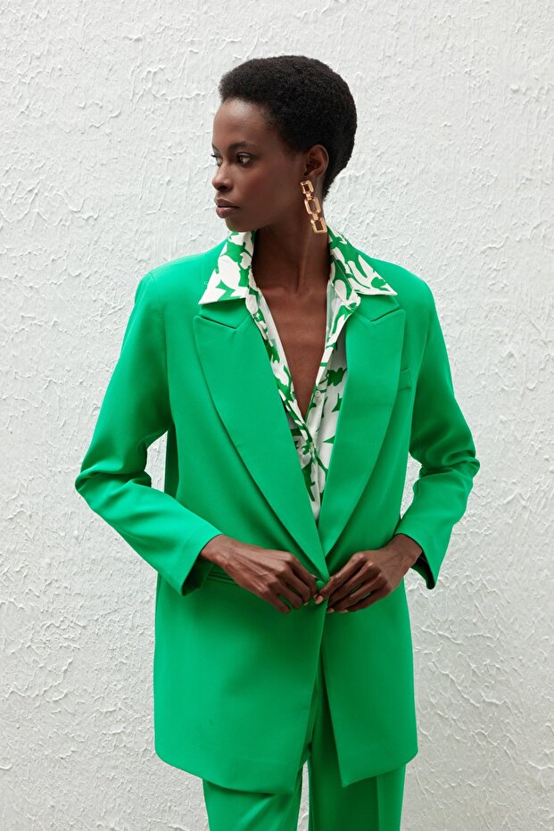 Single Button Loose Jacket - Green - 2