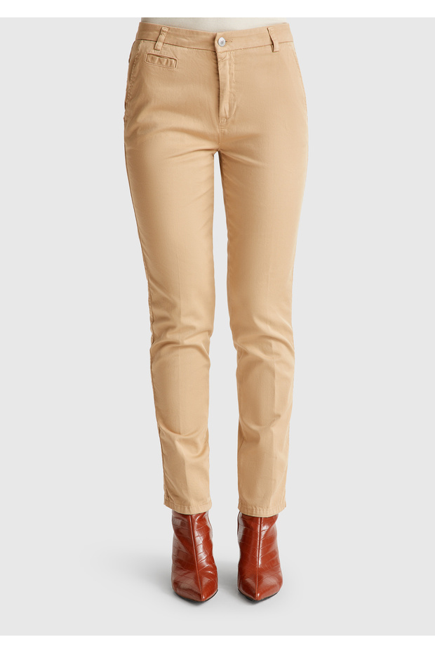 Women's Brown Elastane Basic Chino Pants