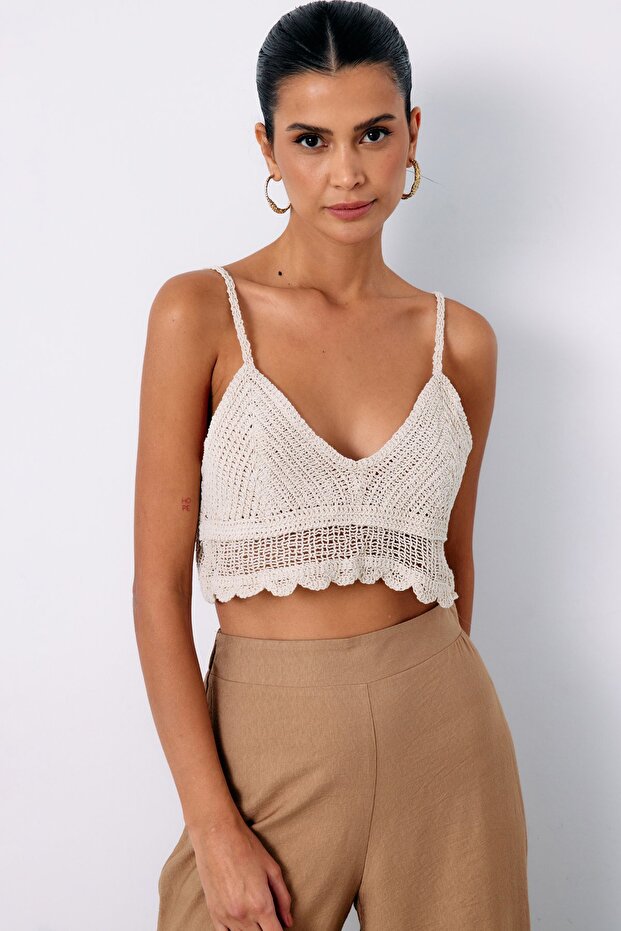 Patterned Knitwear Bustier - Stone - 2