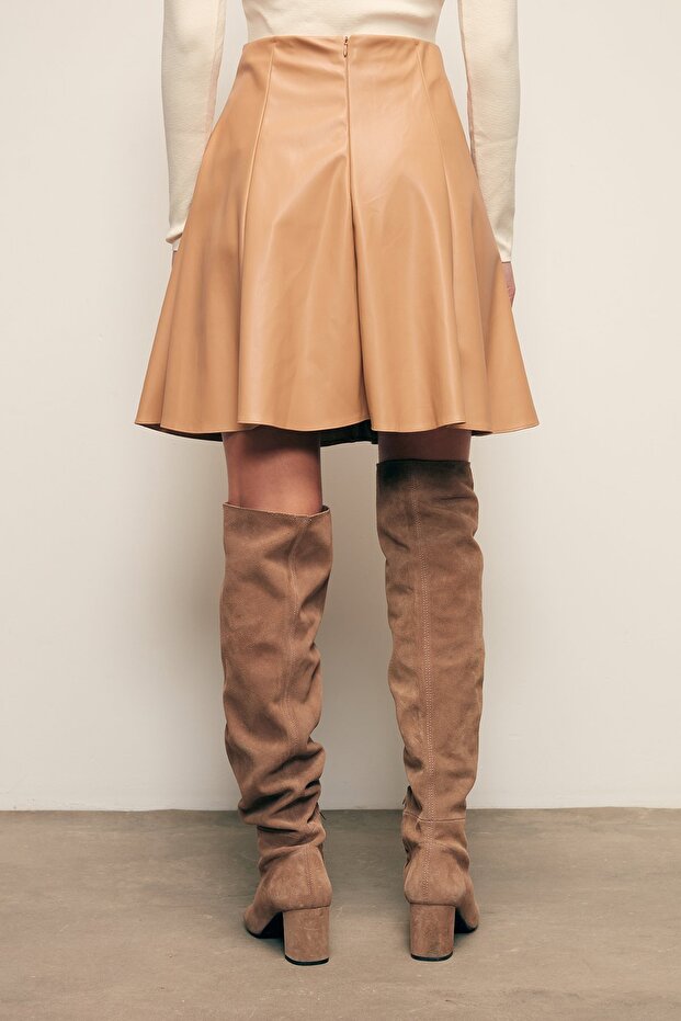 Mini Deri Etek - Camel - 6