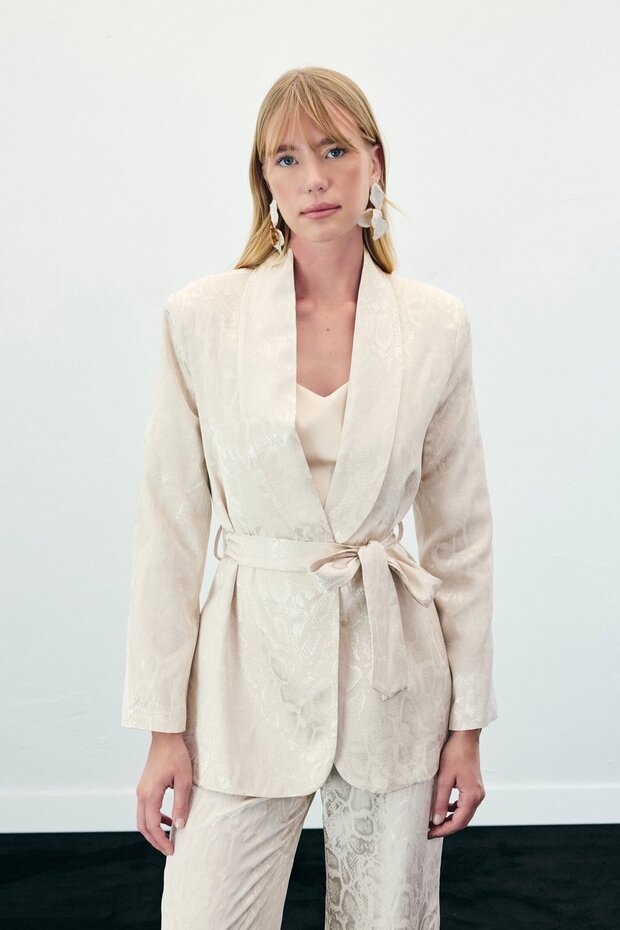 جاكيت طويل بنقشة ثعبان - بيج - 2