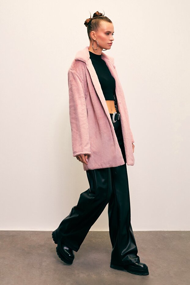 معطف قطيفة مبطن بنقشة الفهد - مسحوق - 6