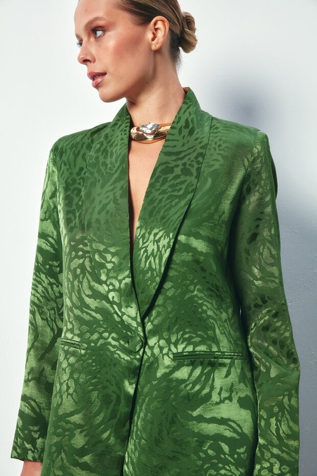 Shawl Collar Patterned Jacket - Green - 4