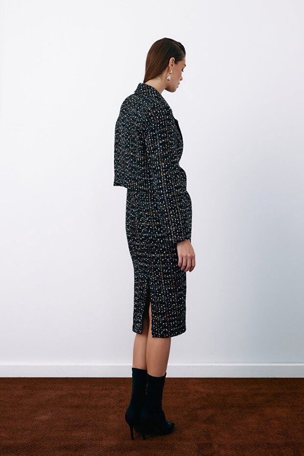 سترة قصيرة من التويد بأزرار - أسود - 8