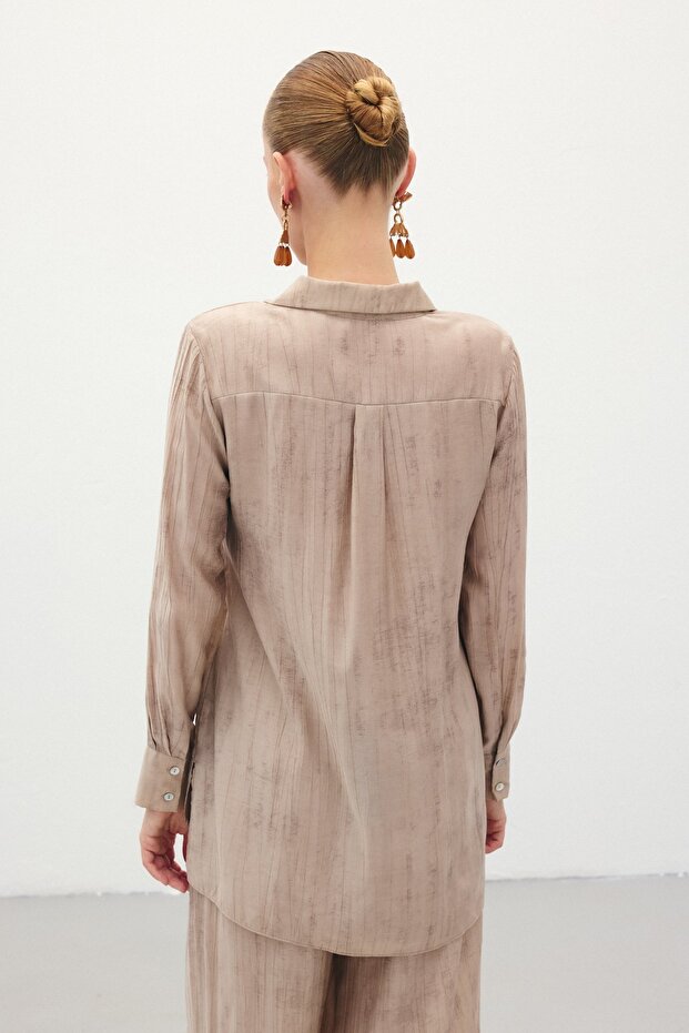 قميص فضفاض منقوش - بيج - 8