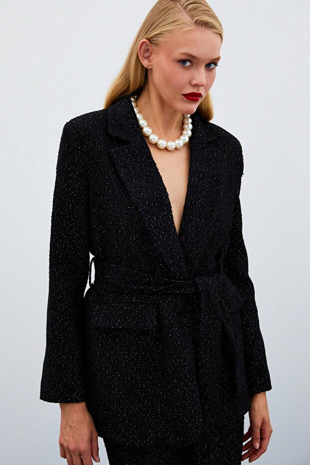 Belted Tweed Jacket - Black