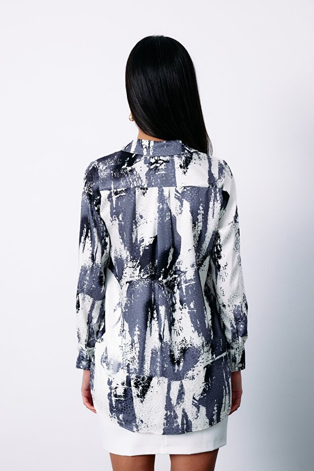 قميص فضفاض منقوش - أسود - 7