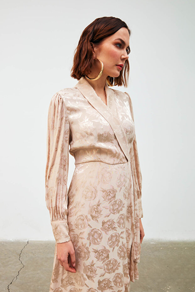 Rochie lungă cu model dublu - Bej - 7