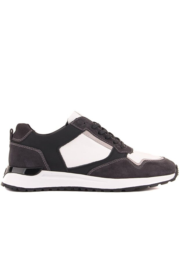 - Black, White Leather, Gray Suede Lace-Up Men's Casual Shoes 101-7057-H1071