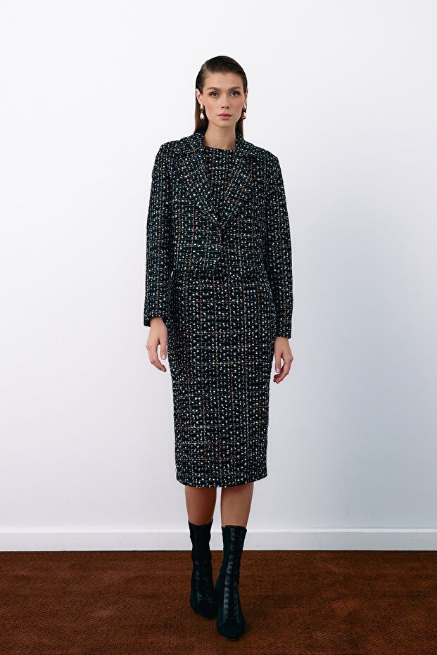 سترة قصيرة من التويد بأزرار - أسود - 1