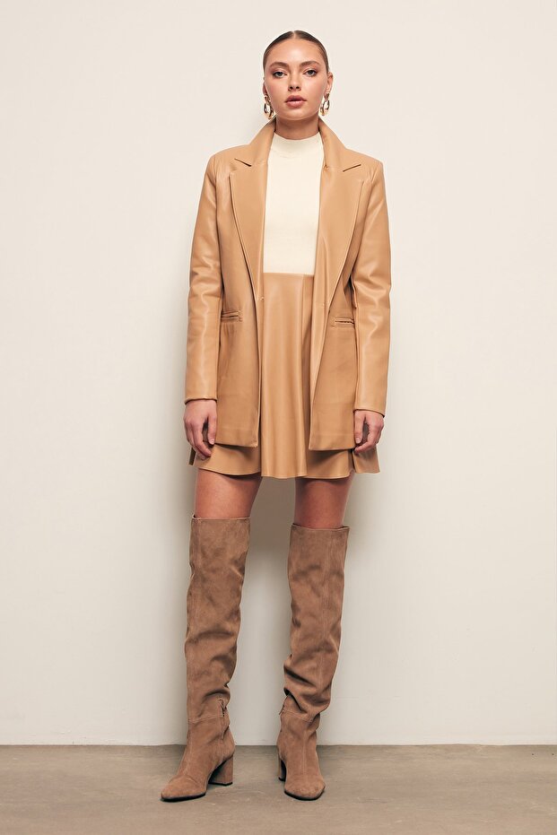 Mini Deri Etek - Camel - 3