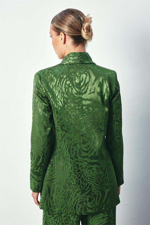 Shawl Collar Patterned Jacket - Green - 7