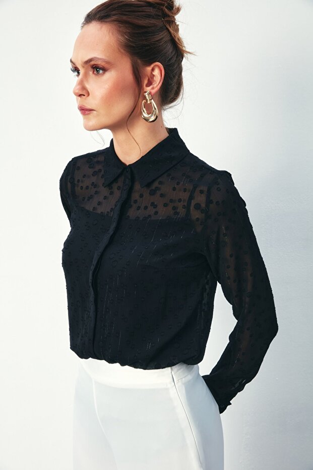 قميص كلاسيكي منقوش - أسود - 4