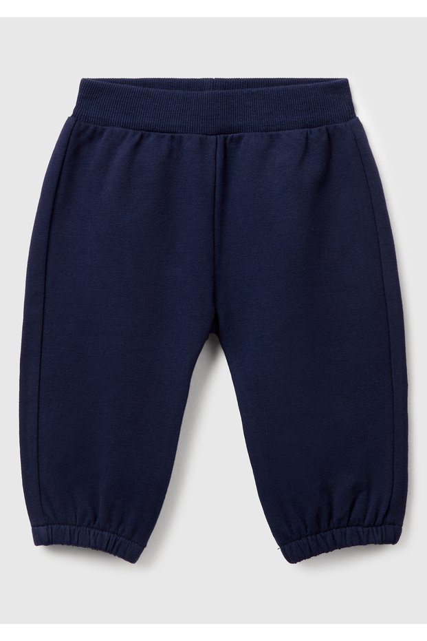 Baby navy blue ribbed sweatpants with six ears and animal embroidery