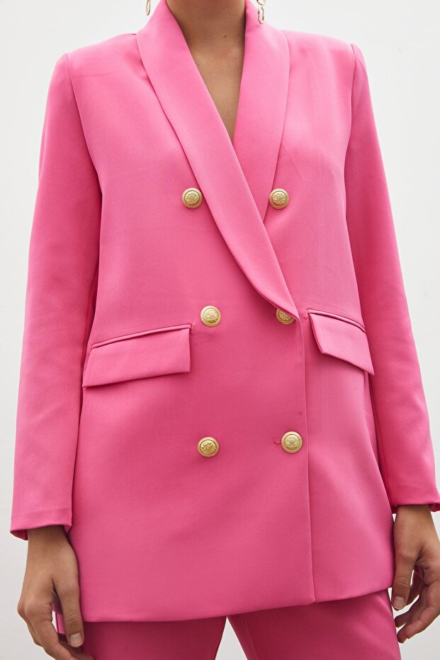 Button Detailed Double Breasted Jacket - Pink - 6