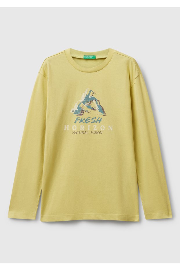 Boy's Mustard Front Printed Crew Neck Long Sleeve Jersey T-Shirt