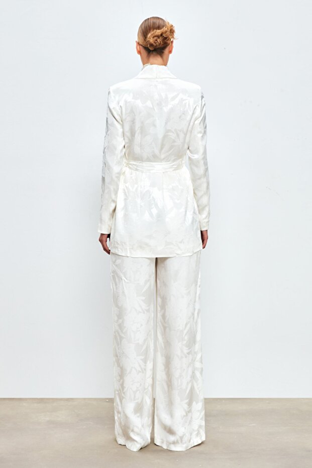 Patterned Long Coat - Ecru - 7