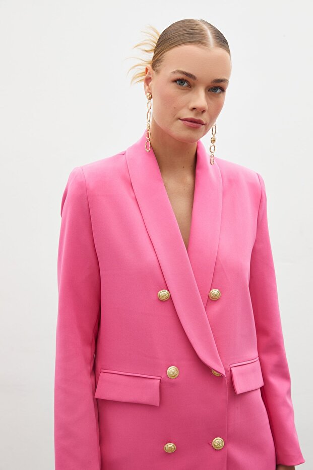 Button Detailed Double Breasted Jacket - Pink - 5