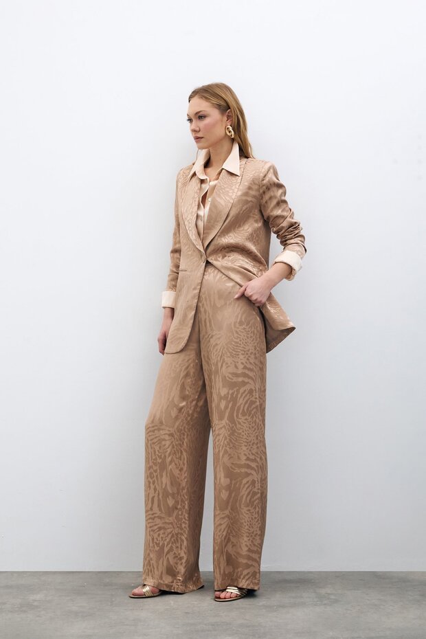 بنطلون ساتان منقوش - مينك - 1