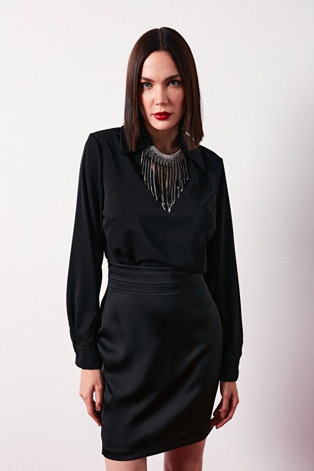 Kolyeli Salaş Bluz - SİYAH - 2