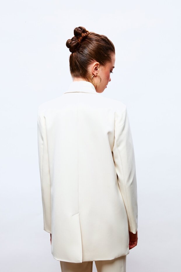 سترة بتفاصيل أزرار وصف أزرار مزدوج - لون حجري - 4