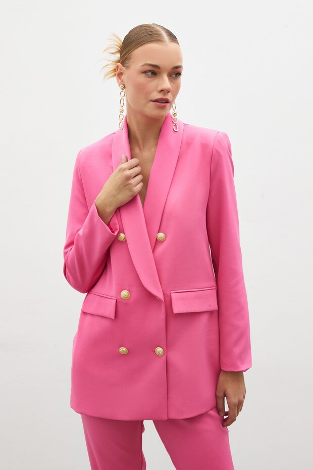 Button Detailed Double Breasted Jacket - Pink - 2