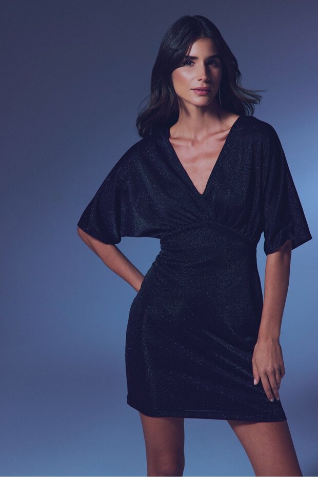 Simli Mini Elbise - SİYAH - 1