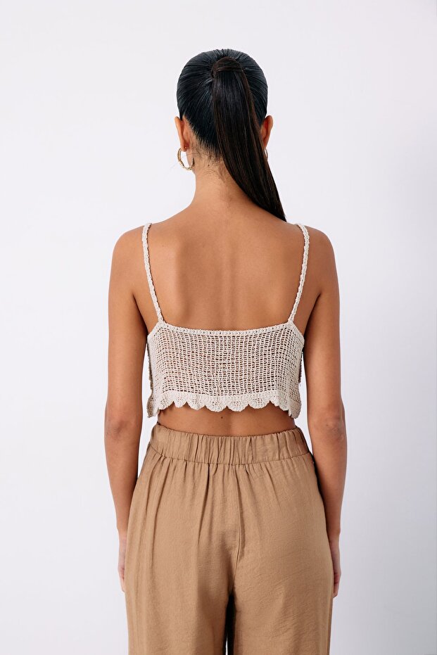 Patterned Knitwear Bustier - Stone - 4