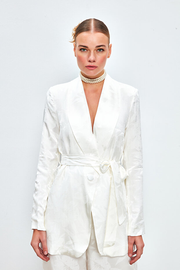 Patterned Long Coat - Ecru - 5