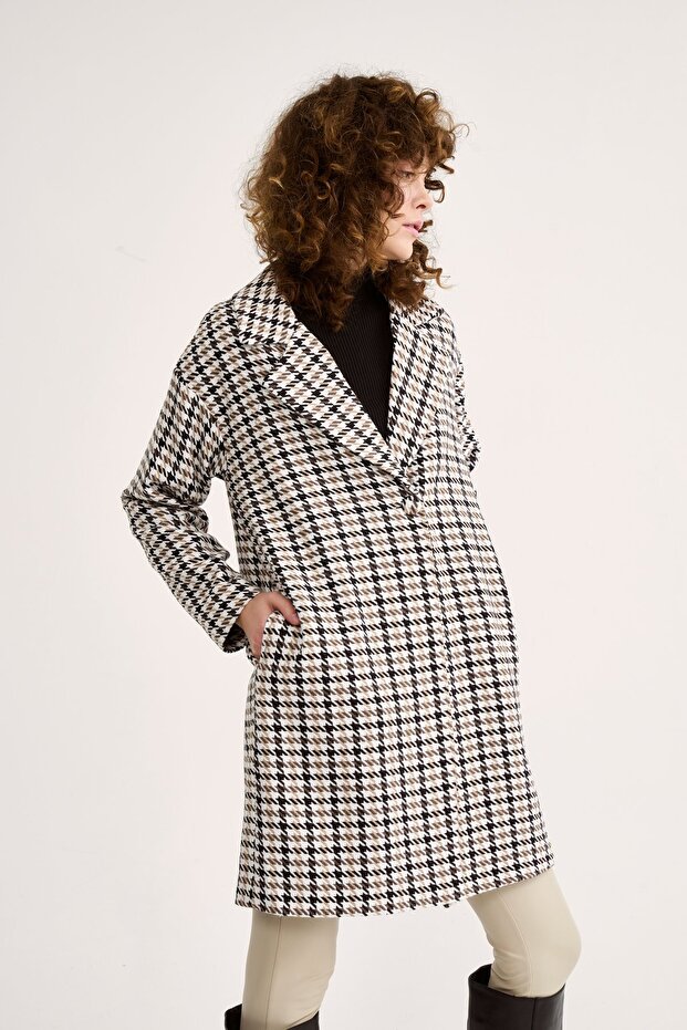 معطف بنقشة عصفور الزعرور - بني - 1