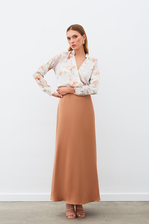 بلوزة منقوشة بصف أزرار واحد - مينك - 2