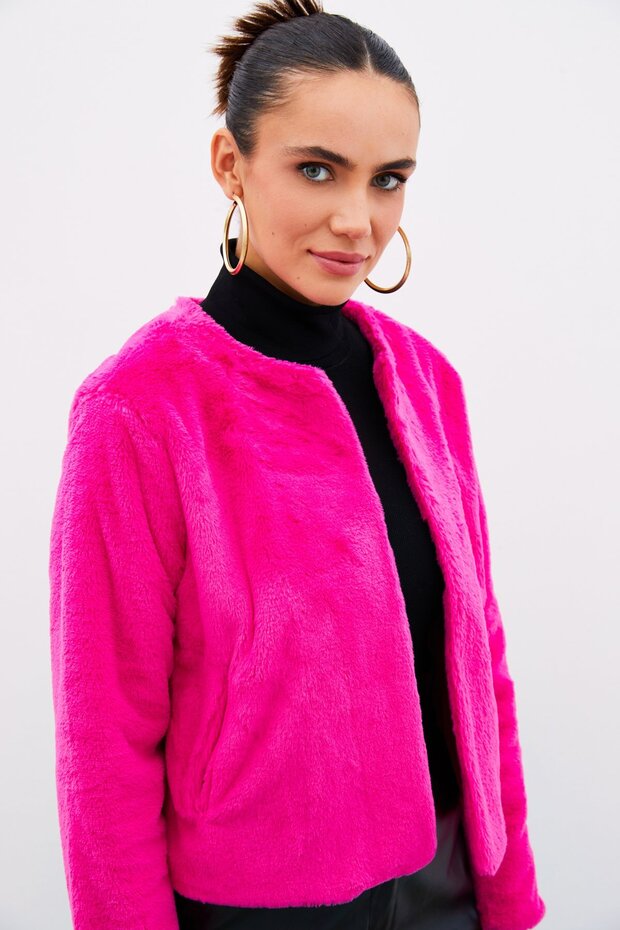 سترة فوشيا من القطيفة بدون ياقة - 6