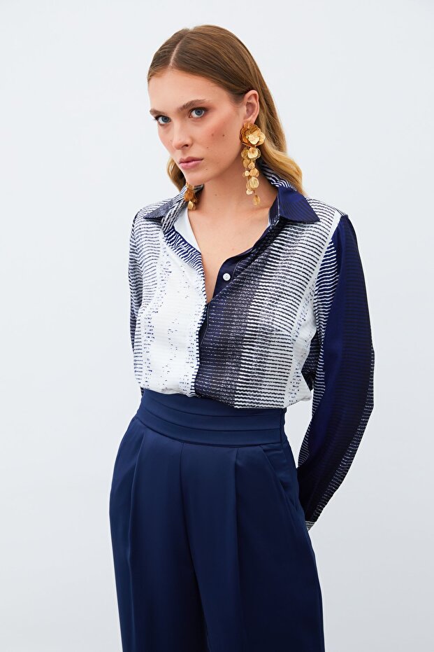 قميص سادة منقوش - أزرق داكن - 5