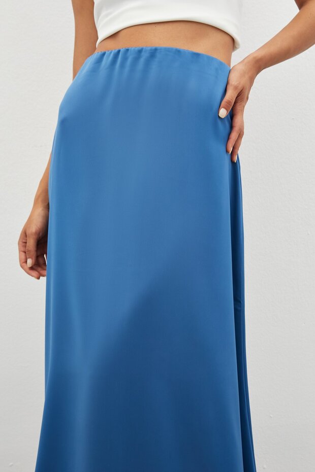 Fusta lungă din satin - Indigo - 6