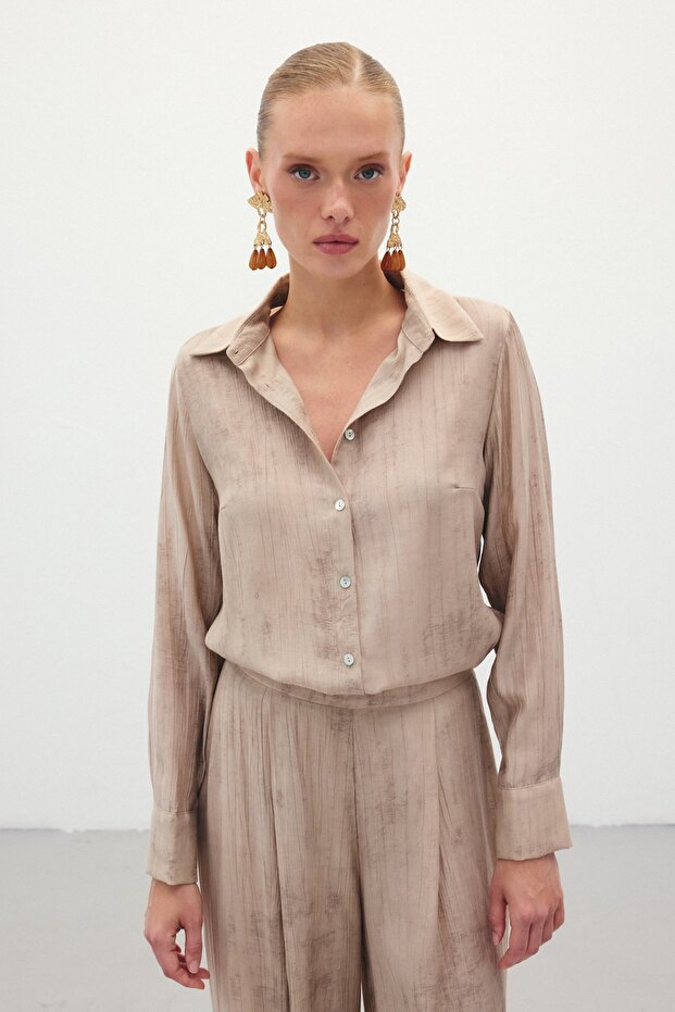 قميص فضفاض منقوش - بيج - 4