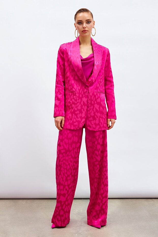 Wide Patterned Satin Jacket - Fuchsia - 5