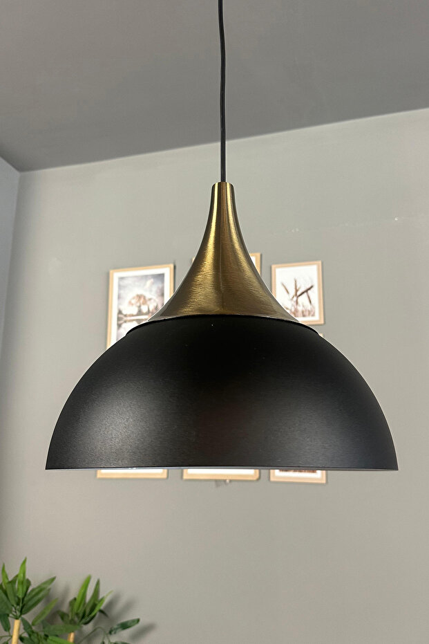 Yimpi Siyah Avize Tekli Sarkıt Eskitme Kubbe Başlık Salon Mutfak Kuaför Lamba Dekoratif Aydınlatma - 3